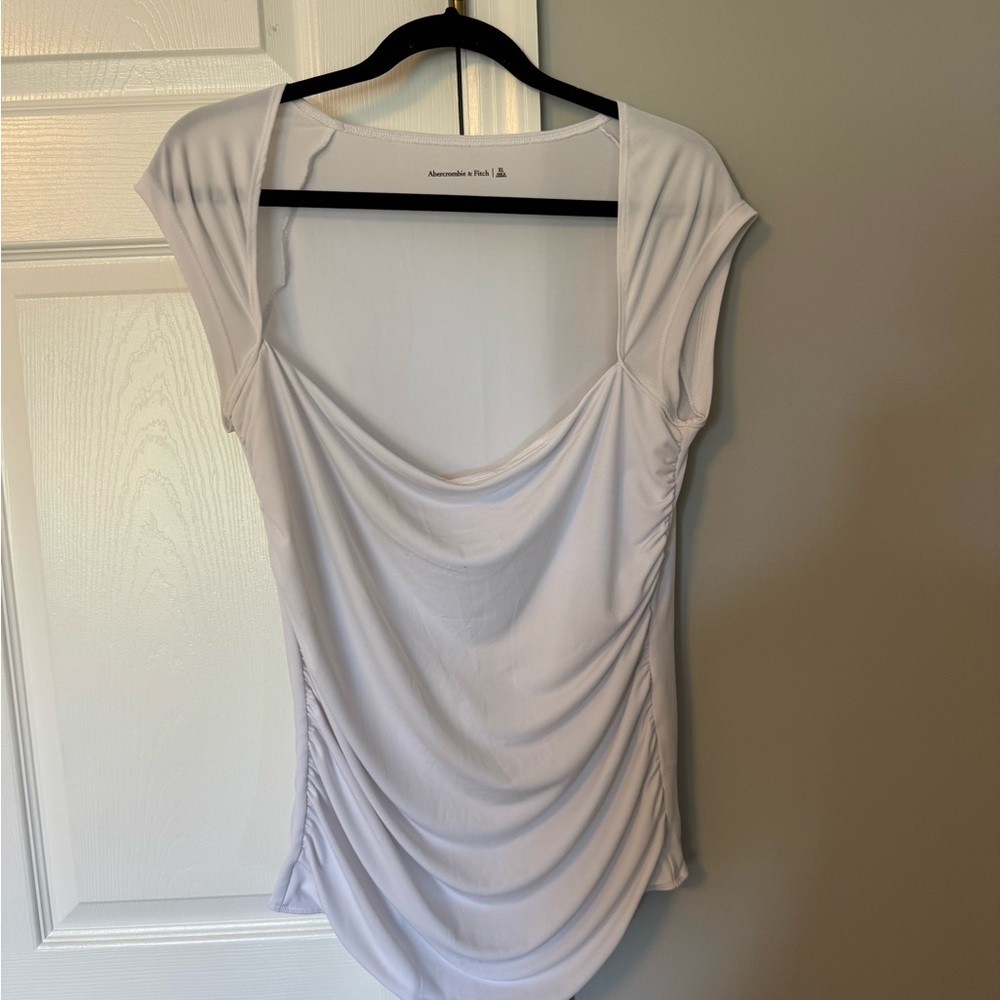 Abercrombie & Fitch White Draped Cap-Sleeve Bodysuit